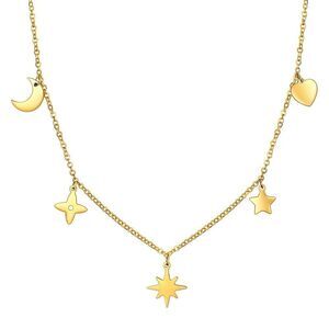 18K Gold Plated Moons Stars Stainless Steel Women's Necklace Hypoallergenic